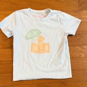 Stitchy Fish Light Blue Kids Tee with Dog and Umbrella Print